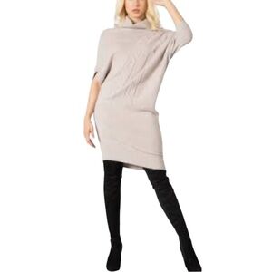 Vertigo Cowl Neck Cable Knit  Tunic Sweater Asymmetric Shape Dress Sz XL beige